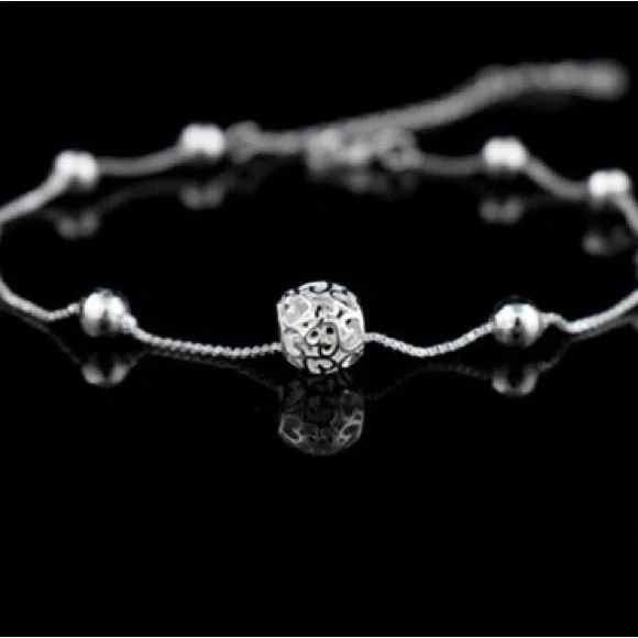 925 Sterling Silver Anklet Chain Hollow Ball Pendant Anklets Bracelet Chain - Picture 2 of 9